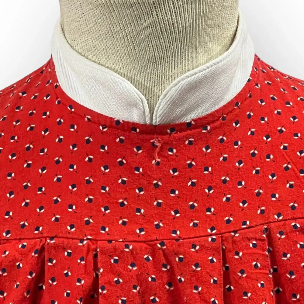 Vintage Youngland Prairie Dress Girls 5 Red Calico Smocked Christmas Dress